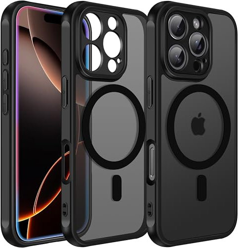 iVoler Cover Magnetica per iPhone 16 Pro, [Compatibile con MagSafe] [Protezione Antiurto di Grado Militare] Custodia Traslucida Opaca Posteriore Sottile Silicone Protettiva Case - Nero