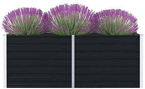 KOIECETA Hochbeet Pflanzkübel Blumenkasten Garten Pflanzkasten Terrassen Gemüsebeet Gartenbeet Frühbeet Pflanzbeet Verzinkter Stahl Anthrazit 160 x 80 x 45 cm