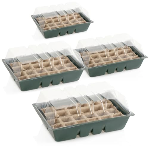 com-four® Invernadero de Interior 4X para Cultivo de Plantas - Juego de Cultivo para 96 Plantas - Jardinera con macetas para plántulas para el hogar (4X Invernadero Interior - Negro/marrón)