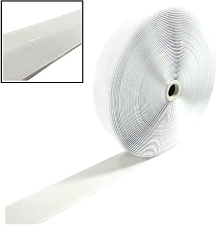 25 Meter Klettverschluss Selbstklebend, Haken und Plüsch, Klebebandrolle zum Verbinden von Vorhängen, Teppichen, Stoffen, Starker Halt, Hook and Loop, (weiß Plüsch, 20 mm)