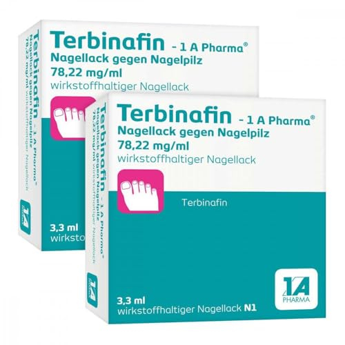 Terbinafin – 1 A Pharma® | 1. Nagellack gegen Nagelpilz| 2x 3,3ml | Bekämpft den Nagelpilz* gezielt | Trocknet in 30 Sekunden