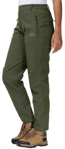 YSENTO Damen Softshellhose Winter Wanderhose Skihose wasserdichte Warm Gefüttert Thermohose Outdoorhose Trekkinghose(Grün,L)