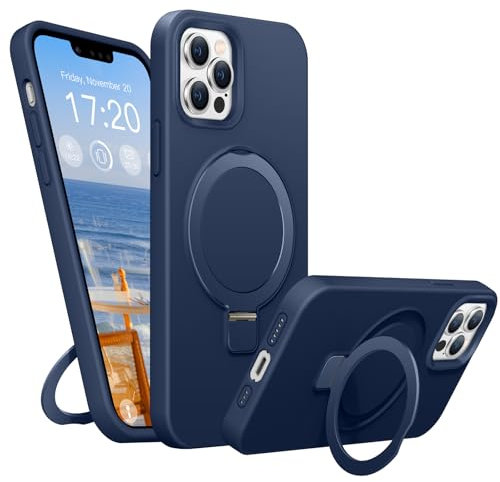 BENTIACC Liquid Silikon handyhülle für iPhone 13 pro max hülle, für Mag-Safe mit Unsichtbarem Ständer 4 Schichten stoßfeste Kratzfeste Schutzhülle für iPhone 13 pro max (Navy Blau)