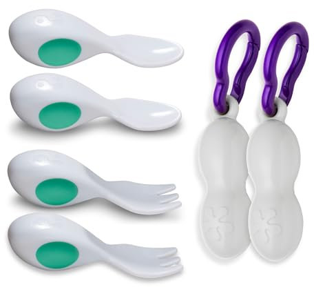 Twin-Pack of The doddl Baby Spoon and Fork Set with Travel Case (2 Spoons, 2 Forks, 2 Cases) Baby Cutlery, Utensils, Weaning Cutlery, Baby Essentials 6+ Months. Aqua