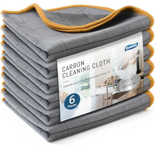 Ekedalen Carbon Microfiber Cleaning Cloth, Glass Window Mirror Cloth for Streak Free Lint Free Magic Shiny Polishing Buffing, Dish Cloth for Drying Washing Home Kitchen Car Bathroom, 400 GSM Tea Towel