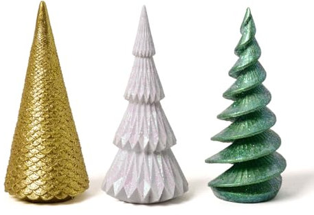 HAUCOZE 3pcs Noël Figurine Statue Moderne Décor Sculpture Arbre Arts Cadeau Maison Décorations Décorations de Noëll Blanc+ Vert+Or avec Glitter Résine 15cm
