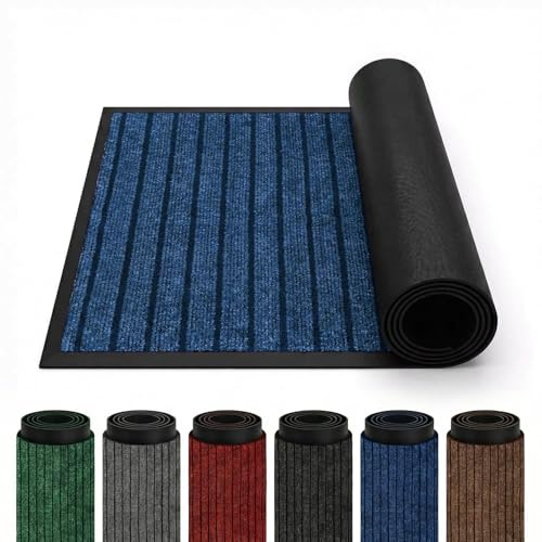 Rugs Inn Rubber Door Mat Outdoor - Heavy Duty Floor Matts for Front Door Waterproof and Washable Anti Slip Strong PVC Backing Mats for Kitchen, Entrance (Blue, 45 x 75 cm)