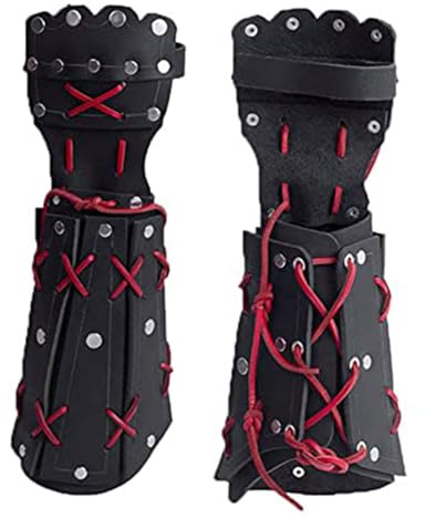 MDFCZXP Mittelalter Samurai Leder Rüstung Armschiene Bogenschießen Armschutz Ritter Stulpen Armband,Schwarz,20cm
