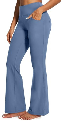IUGA Bootcut Yoga Pants with Pockets for Women Wide Leg Pants High Waist Workout Pants Tummy Control Work Pants 4 Pockets, Oasis Blue 30inseam, XL