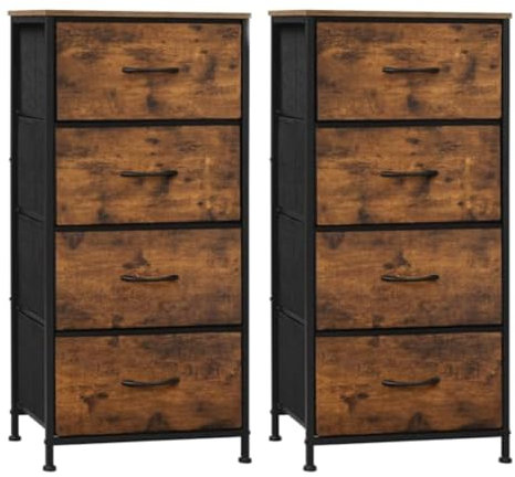WOLTU Kommode schmal, 2er Set, Kommodenschrank mit 4 Schubladen aus Stoff, Sideboard Aufbewahrungskommode für Schlafzimmer Wohnzimmer Flur, industrieller Stil, Vintagebraun Schwarz, SSK011shm-2
