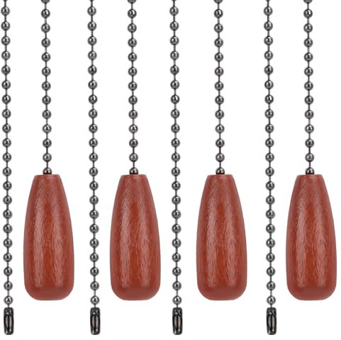 4pcs Ceiling Fan Chain Extenders, 12.68in Light Pull Chain Extension Wooden Beaded Balls Fan Pull Chain Pendant Light Pull Chain Extension for Ceiling Fan Light Lamp Decoration (Brown)