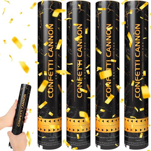 DAJASD Konfettikanone, 4 Stück 30CM Party Popper Konfetti Kanone, Handheld Konfetti Poppers, Confetti Cannon für Hochzeit, Geburtstag, Silvester, Private Party, Karneval