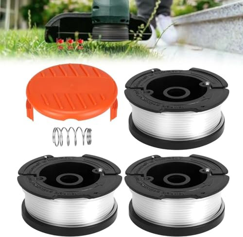 QianDanS Lot de 3 bobines et fil pour débroussailleuse Black Decker, avec couvercle de bobine et ressort de rechange AF-100 ST5530-GB GLC3630L20-GB STC1820PC-GB BESTA530-GB BESTA525-GB (noir + orange)