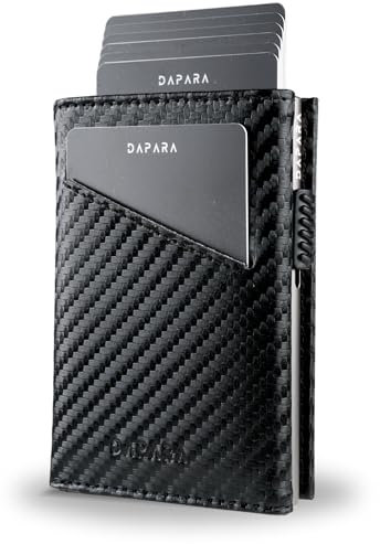 DAPARA Geldbörse Herren | Slim Wallet mit Münzfach & RFID-Schutz | Portmonee Männer | Kartenetui für 12 Karten | Smart Wallet for Men | Karten Geldbeutel | Portemonnaie | Carbon Silver