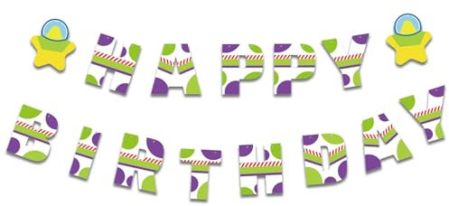 Tinoaly Décorations d'Anniversaire Cartoon Story, Thème Des Jouets Bannière de Joyeux Anniversaire Toile de Fond pour Thème Fournitures de Fête Cartoon Story Garçons Filles Décoration d'Anniversaire