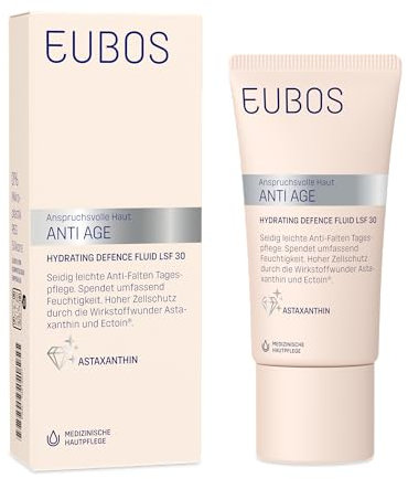 EUBOS | ANTI AGE | HYDRATING DEFENCE FLUID LSF 30 – Anti-Aging Gesichtscreme mit Astaxanthin & Hyaluron | 72h Feuchtigkeit & Zellschutz | Schutz vor UV-Strahlen & freien Radikalen | 50ml