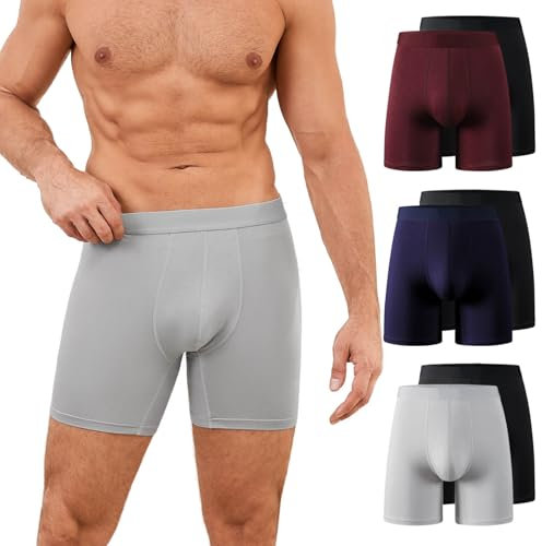 PUTUO Boxers Homme Longs en Bambou: Lot de 6 sous-Vêtements Ultra-Doux Confortables sans Étiquette avec Poche 3D - Idéal pour Peaux Sensibles Sport Travail et Usage Quotidien