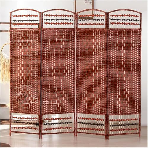 Cloison de séparation à 3 panneaux, en bois tressé et rotin tissé, séparateur d'intimité pliable à double charnière pour balcon, jardin, bureau (taille : 150 x 40 cm, 3 pièces, couleur : marron)