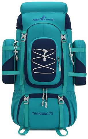 Bseash 70L (65+5) Wasserdichter Wanderrucksack mit Regenschutz, Outdoor-Sport, Reisen, Tagesrucksack für Klettern, Touren (Blau Grün)