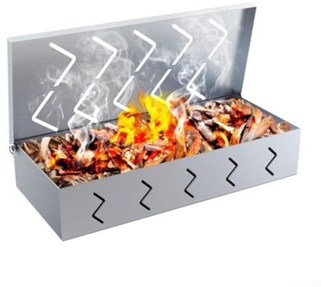 HOHOVYVY Räucherbox Gasgrill,Edelstahl Räucherbox Mit 90° Klappdeckel Für Gas Holzkohle Elektrogrill Box Grillzubehör