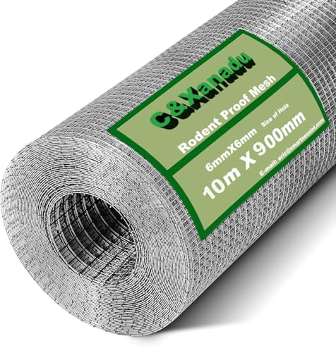 C&Xanadu 900mmX10m Rat Mesh Rodent Proofing Wire Mesh Roll,Welded Steel Mesh Panels,Hot Dip Galvanised Wire Netting Fence Mesh-Stop & Prevent Rat & Mouse and Squirrel Access