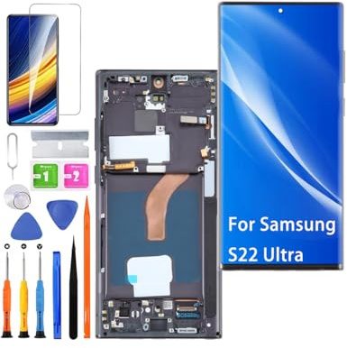 Display Bildschirm für Samsung S22 Ultra S908B TFT Schwarz mit Rahmen | Ohne Fingerabdruck，mit Reparatur Kit，TFT LCD，HD Display，Bildschirm Ersetzen,Not Curved Screen,EU Version,für Model:S908B/DS