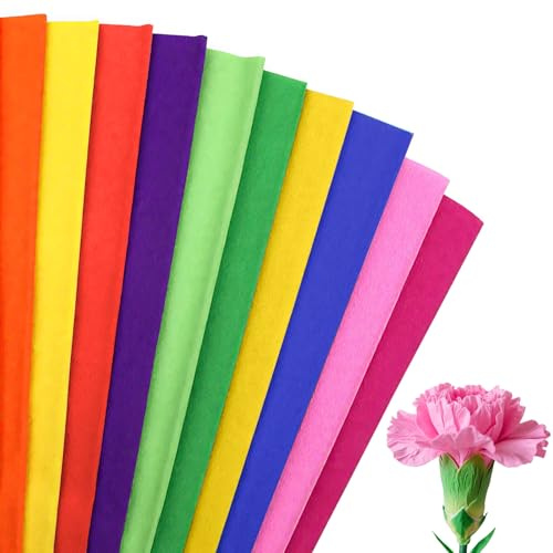 Crepe Paper, 20pcs 10 Colors,50×10cm, Rainbow Crepe Papers | Packing Crepe Paper Rolls for Gift Wrapping Floral Artwork Assorted Color Sheets Birthday Party