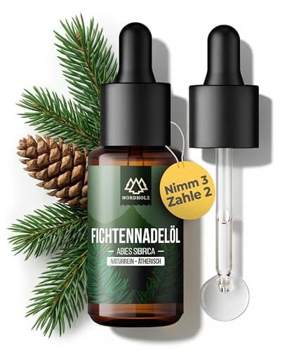 NORDHOLZ® Fichtennadelöl 15ml [100% naturrein] Waldig & klärend – Ätherische Öle in Pharmaqualität aus Wasserdampfdestillation –Laborgeprüft – Für Sauna, Diffusor & Aromatherapie