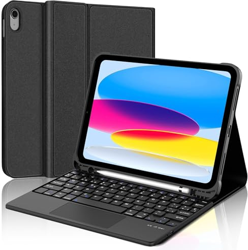Teclado iPad A16 11ª/10ª Generación (2025/2022) con Touchpad, Funda Teclado para iPad 11 Generación 11 / 10 Gen 10.9 Pulgadas, Español Ñ Bluetooth Magnéticamente con Despetar/Dormir Auto Funda, Negro