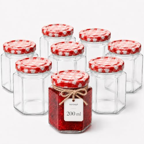 KONZEPT 8er-Set Einmachgläser mit Schraubdeckel 200 ml – Marmeladengläser klein, Twist-Off Ø 58 mm, luftdicht & spülmaschinengeeignet – für Einkochen, Konfitüre, Honig & Desserts