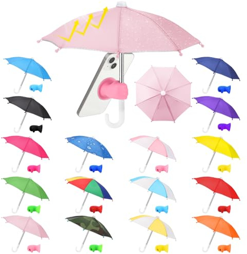 Copkim 16 Sets Phone Umbrella Sun Shade Bulk with Adjustable Fist Hand Suction Cup Stand Universal Cell Phone Umbrella Sun Shield Mobile Holder for Summer Outdoor Beach Pool Travel UV Protection