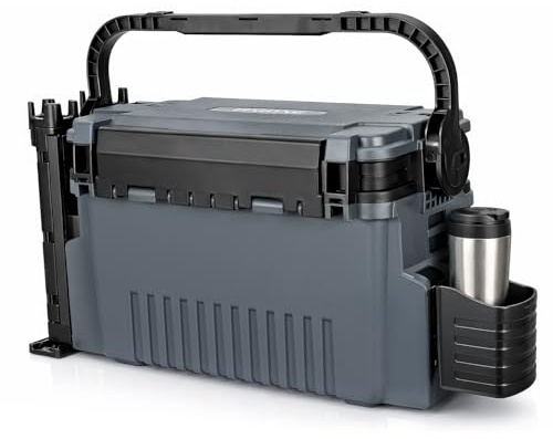 GreenWhim Fishing Tackle Box with 2 Rod Holders & 1 Cup Holder, Large Double-Layer Organizer with Adjustable Dividers, Portable Utility Storage Container For Carp/Sea/Boat/Kayak/Bank Lure Storage