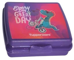 Tupperware Sandwich-Box Brotdose Lila 3D Dinosaurier | Quadratische Aufbewahrungsbox mit Scharnier & Verriegelung | Lunchbox für Sandwiches, Pausenbrot & Snacks | BPA-frei
