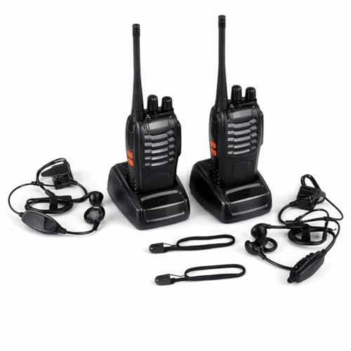 Walkie Talkie Professionali 2 Pezzi Bdit Accessori con Auricolari, Base di Ricarica, Lungo Raggio, Radio Ricetrasmittente Portatile per Sicurezza, Magazzino, Cantiere, Hotel