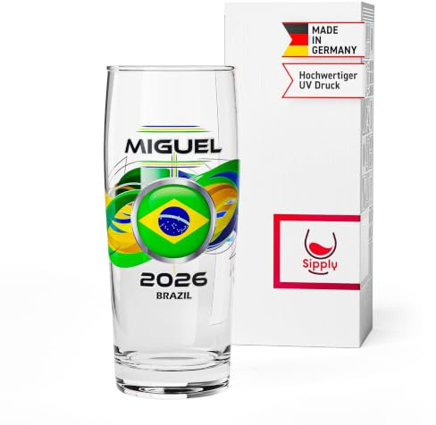 Sipply Bierglas Willibecher personalisiert mit deinem Namen und Brasilien-Flagge - farbiger UV-Druck klassisches Pilsglas 0,5l Geschenke für Fußball-Fans Männer Frauen Freund Freundin
