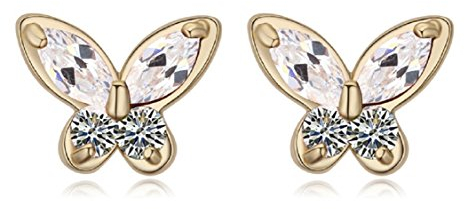 Crystalline Azuria Femme Clous Boucles d'Oreilles Papillon 18ct Plaqué Or Jaune avec Cristaux Blancs en Zircone