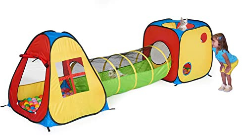 UTEX 3 in 1 Pop Up Play Tent with Tunnel, Ball Pit for Kids, Boys, Girls, Babies and Toddlers, Indoor/Outdoor Playhouse