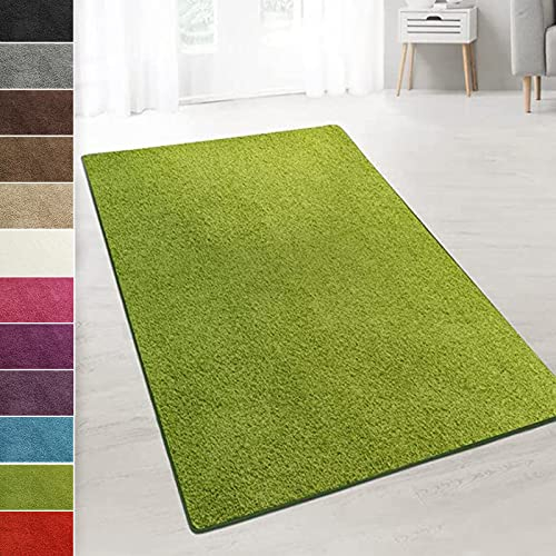 casa pura Teppich Wohnzimmer Grün Flauschiger Teppich 66x100cm Läufer, weicher Wohnteppich Deko für Schlafzimmer, Kinderzimmer, Flur mit antirutsch Unterseite, Shaggy Hochfloor Barcelona