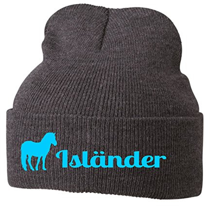 siviwonder Strickmütze Pferde - ISLÄNDER Freizeit und Trekkingpferd - Stickerei Pferd Winter Mütze Wintermütze Beanie Mütze Grey Melange-türkis