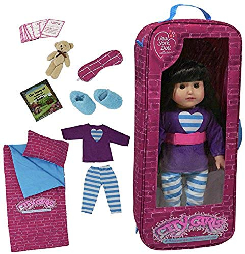 The New York Doll Collection übernachten Bettwäsche Reisetasche einteilig Set mit 9 Zubehörteilen Passt 18 Zoll/46 cm Doll - Puppen Reisetasche - Puppenspielset - Puppen Reise Zubehör
