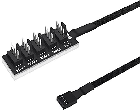 Fancasee 4-Pin PWM Fan Power Supply Cable 1 to 5 Splitter 5 Way Hub PC Case Internal Motherboard Fan Power Extension Cable Cord Wire for ATX Computer Case 4-Pin and 3-Pin Cooling Fans (13 inch, Black)