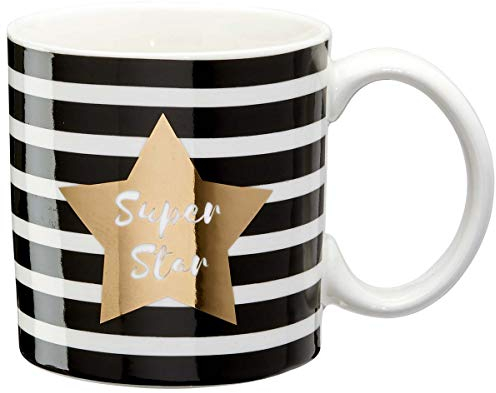 Draeger Paris - Taza de porcelana fina Super Star (Black & Gold, diseño de estrellas de porcelana), diseño original para regalar a tus seres queridos, colegas, amigos, amigos | Taza de café con caja
