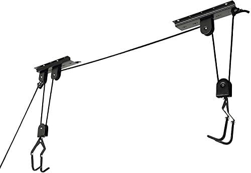 Ihomepark Bike Hoist Bicycle for Garage Ceiling, Bicycle Lift Hanging Rack with 3 Pulley and 45 ft Adjustable Rope, 45 KGCapacity