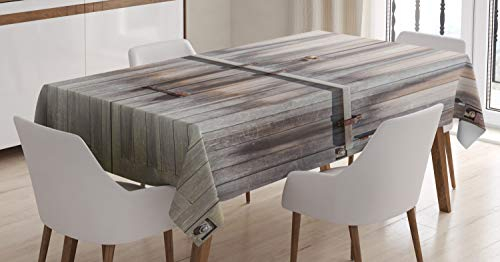 ABAKUHAUS Rustikal Tischdecke, Hölzerne Eiche Country-Tor, Personalisierter Druck Klare Farben ohne Verblassen Waschbar für Außen Bereich, 140 x 240 cm, Hellbraun