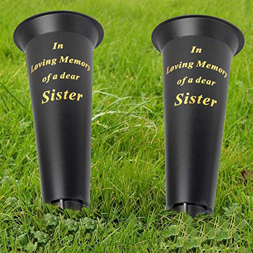 In Loving Memory Juego de 2 jarrones conmemorativos para tumbas con pinchos, perfectos para decoración de tumbas (hermana)