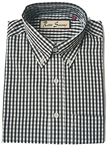 Men's Retro Gingham Check Short Sleeve Button Down Shirt RRP £29.99 (Black, Small)