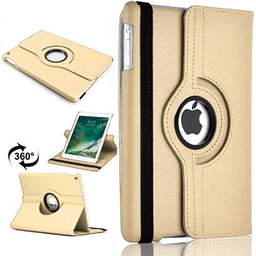 TechDealsUK 360 Grad drehbare Hülle für Apple iPad Air 2013 1. Generation 9,7 Zoll A1474 A1475 A1476 Lederständer Folio Cover Gold