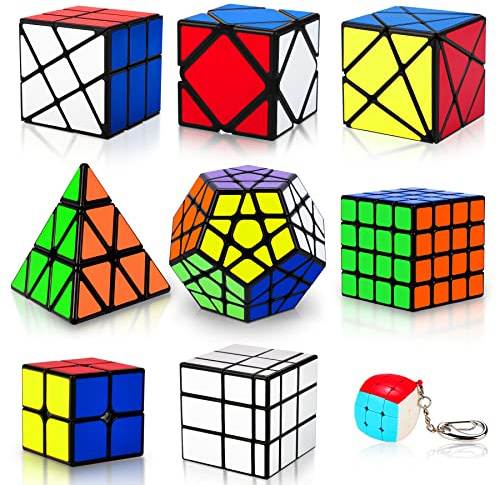 Speed Cube Set, Puzzle Cube,9 Pack Magic Cubes Pyraminx Pyramid + 2x2 + 3x3 + 4x4 + Megaminx + Mirror + Mini 3x3 + Skewb + Fenghuolun Puzzle Cube Toy for Kids & Adults
