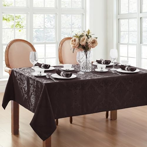 Elrene Damask Tablecloth, Polyester, Black, 60 x 84 Oblong/Rectangle