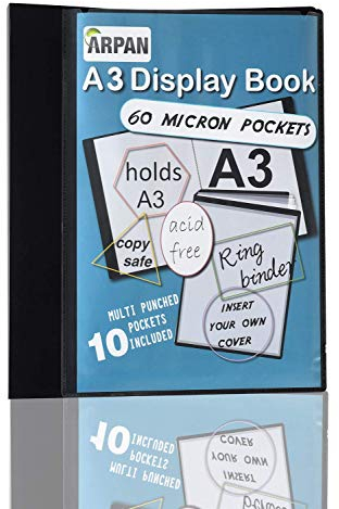 A3 Folder 4-D Ring Binder Deluxe Portrait File Black Presentation Portfolio, Document Holder 10 Sleeves
